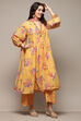 Yellow Poly Viscose A-Line Printed Kurta Palazzo Suit Set image number 6