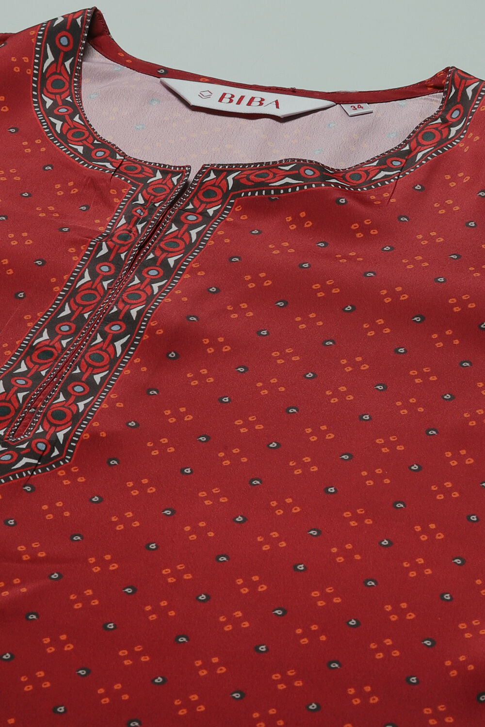 Red Cotton Blend Printed Kurti image number 1