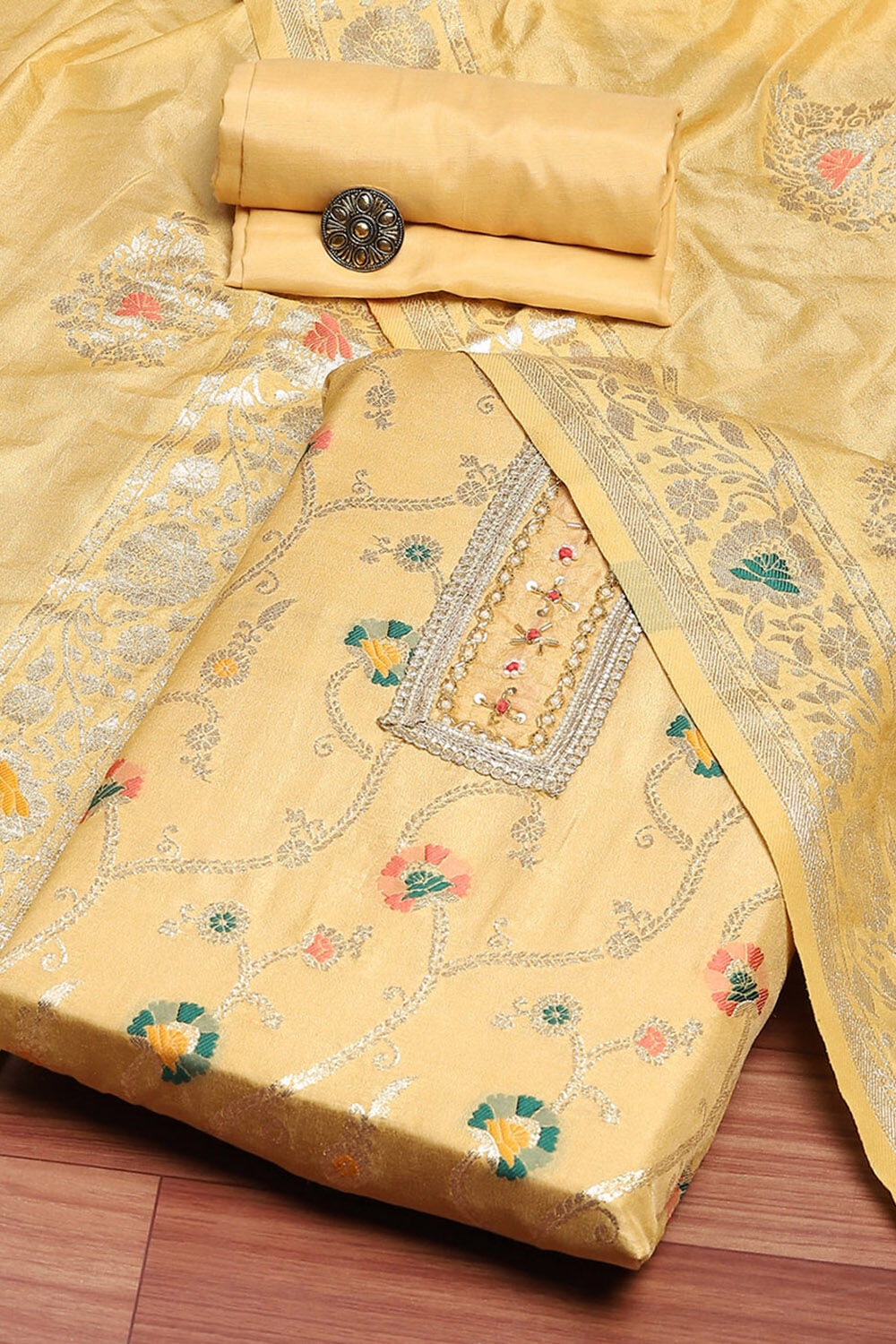 Pink Silk Blend Woven Floral Unstitched Suit Set image number 0