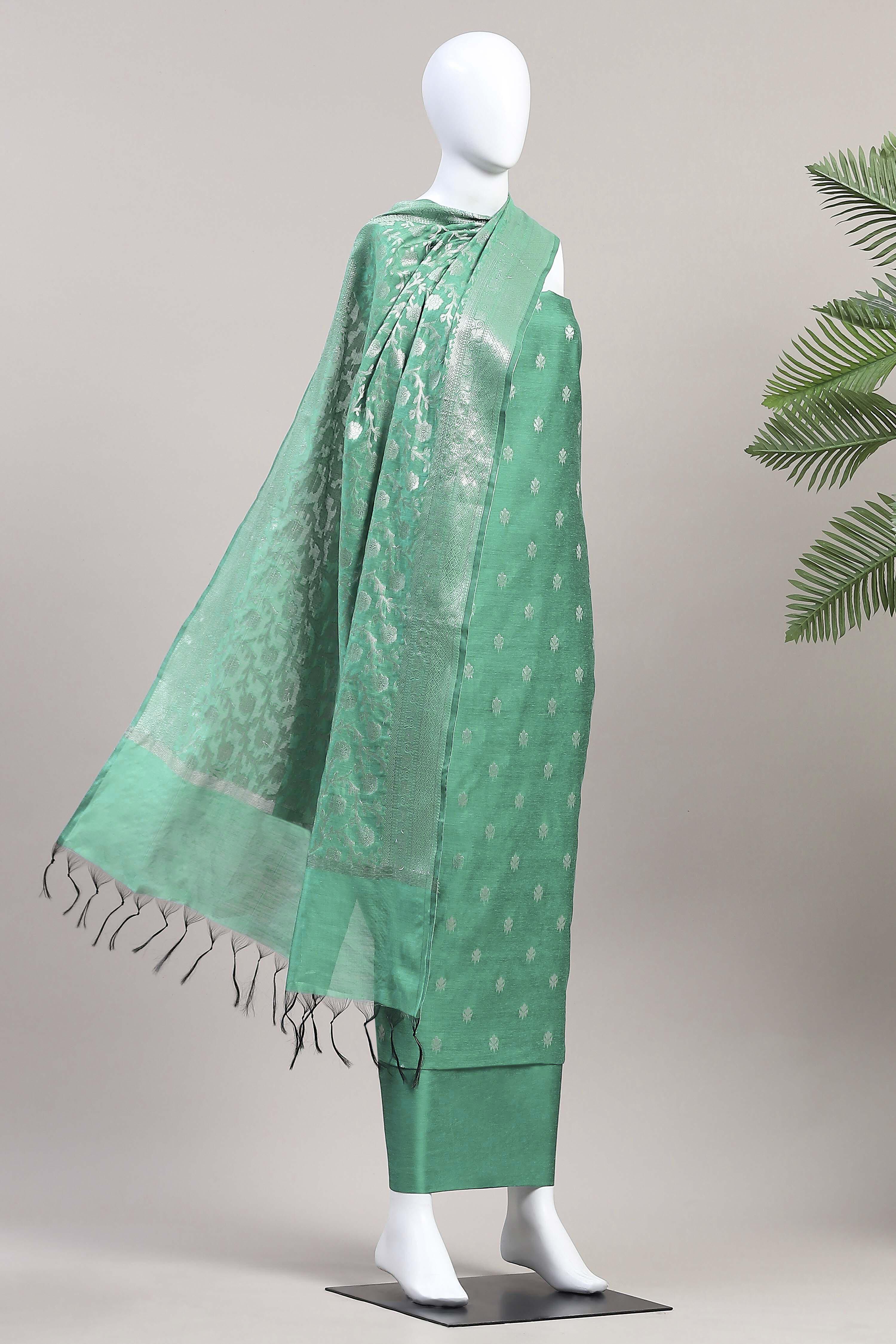 Mustard Cotton Printed Embroidered Unstitched Suit Set image number 4
