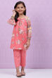 Peach Cotton Straight Printed Kurta Set image number 6