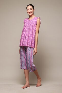 Purple Rayon Printed 2 Piece Sleepwear Set image number 3