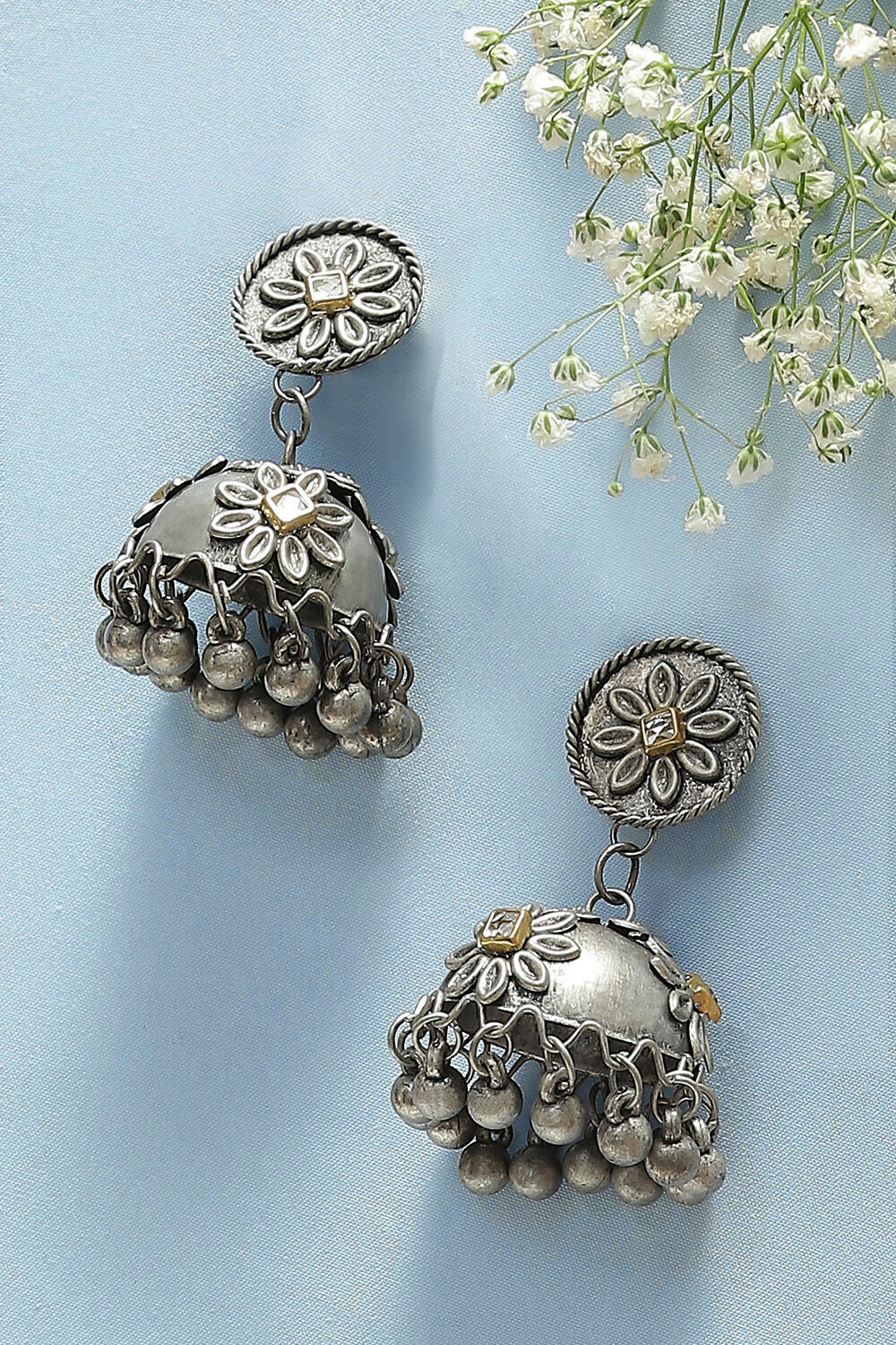 Oxidised Gold Brass Earrings image number 0