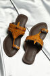 Mustard Yellow & Dark Brown Leather Kolhapuri Sandals image number 6