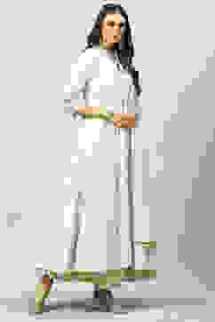 Off White Cotton Anarkali Kurta Lehenga Suit Set image number 6