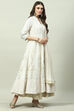 Off White Cotton Anarkali Kurta Lehenga Suit Set image number 6