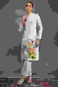 Rohit Bal Ivory Silk Chanderi Floral Printed Straight Kurta Set image number 6