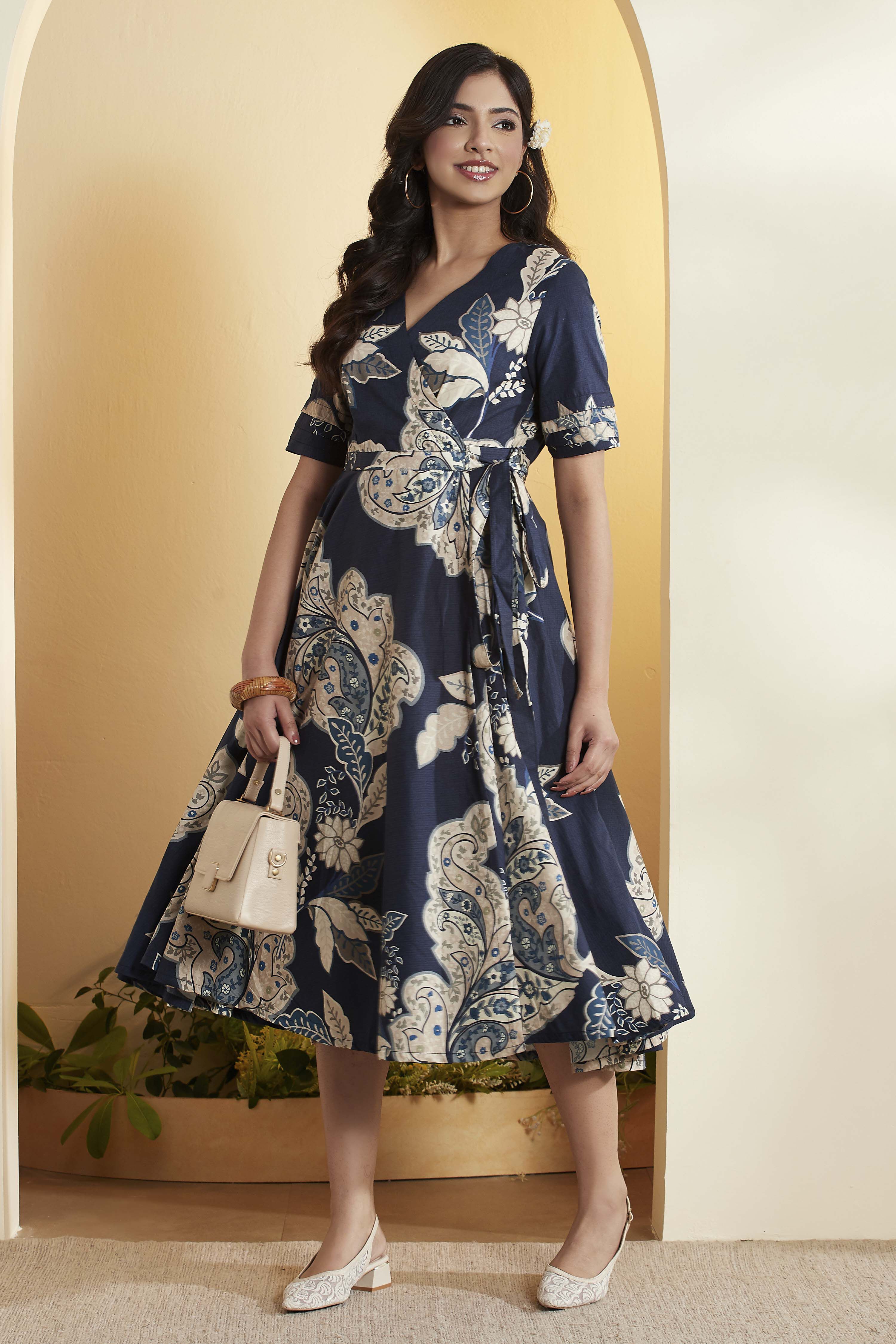 Blue Cotton Asymmetric Dress image number 0