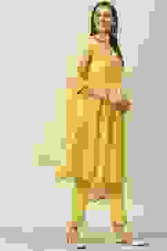 Yellow Solid Kalidar Kurta Regular Pants Suit Set image number 6