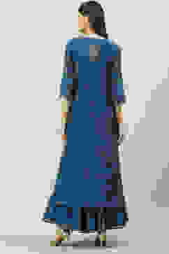 Navy Poly Cotton Flared Printed Dress image number 4