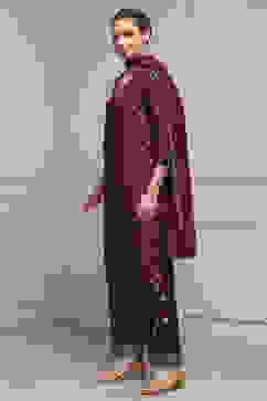 Purple Viscose Dupion Printed Straight Suit Set image number 3