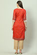 Rust A-Line Cotton Kurta image number 4