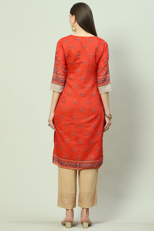 Rust A-Line Cotton Kurta image number 4