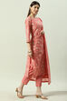 Blush Pink Printed Straight Kurta Regular Pant Suit Set image number 6