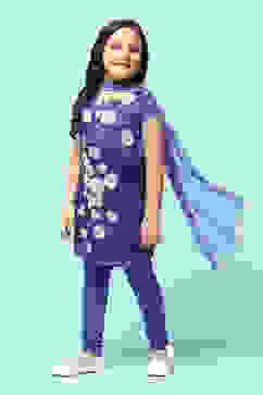 Blue Polyester Straight Printed Kurta Churidar Suit Set image number 7