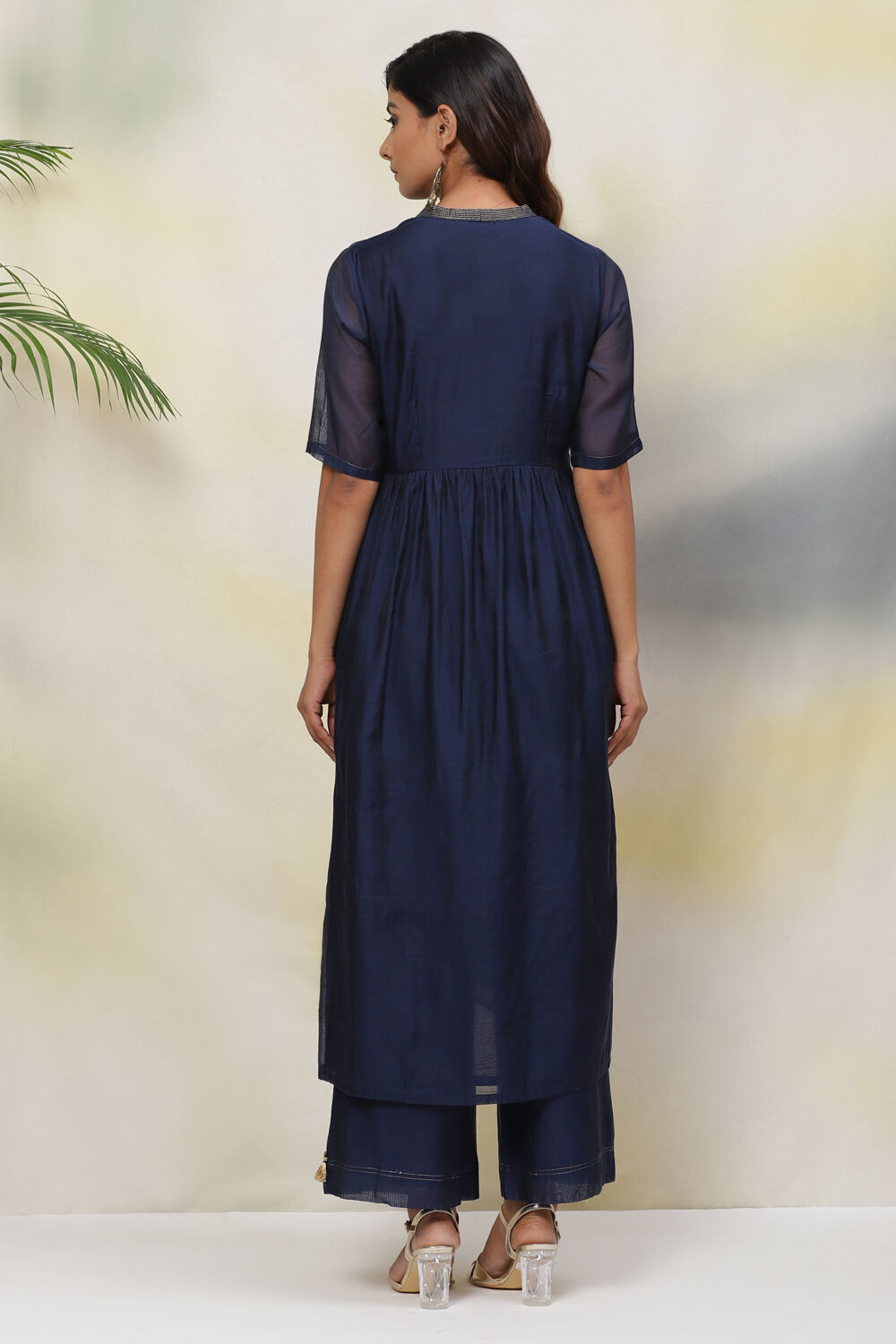 Navy Flared Art Silk Fusion Wear 2 Piece Set image number 6