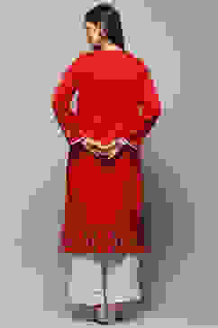 Pink Poly Cotton Straight Yarndyed Kurta image number 3