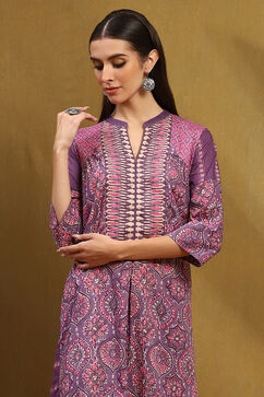 Purple Cotton Printed A-Line Suit Set image number 5