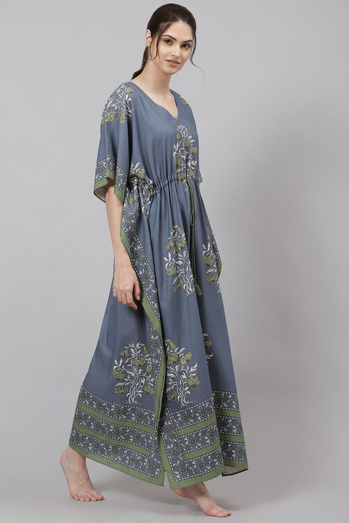 Grey Straight Cotton Printed Sleepwear image number 3