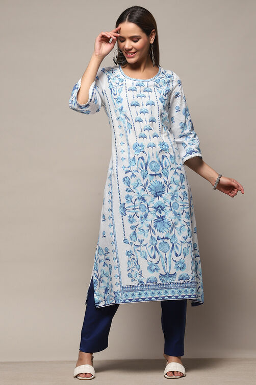 White Cotton Straight Kurta image number 0