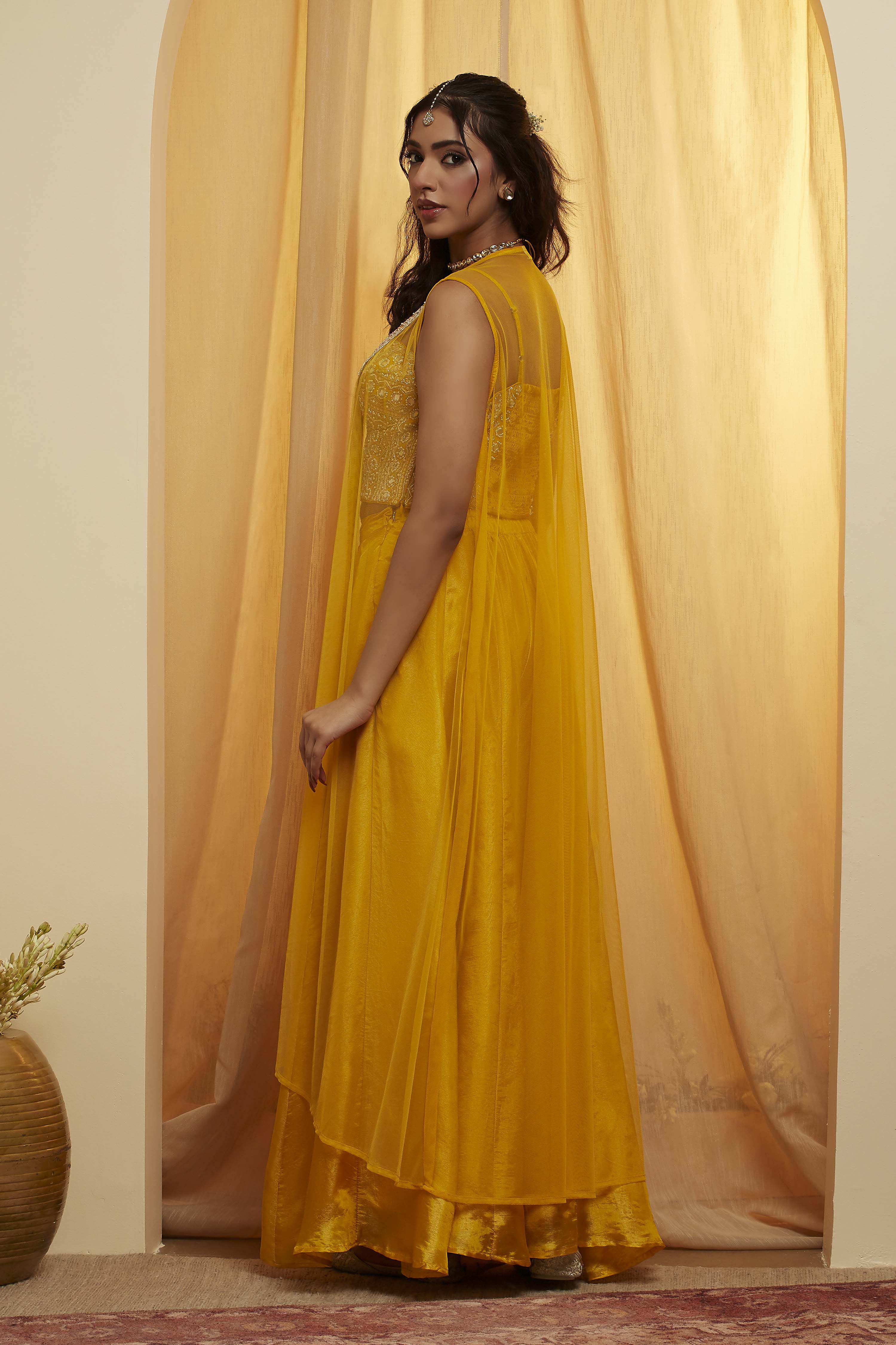 Yellow Viscose Rayon Kalidar Fusion Set image number 5