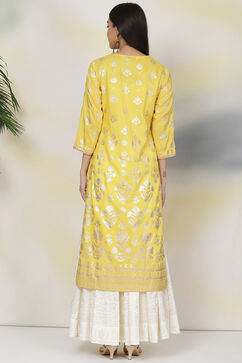 Yellow Art Silk Straight Printed Kurta image number 5