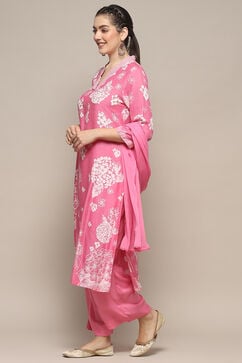 Pink Rayon Straight Suit Set image number 4