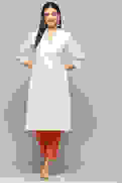 Off White Cotton Straight Kurta image number 2