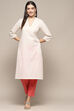 Off White Cotton Straight Kurta image number 2