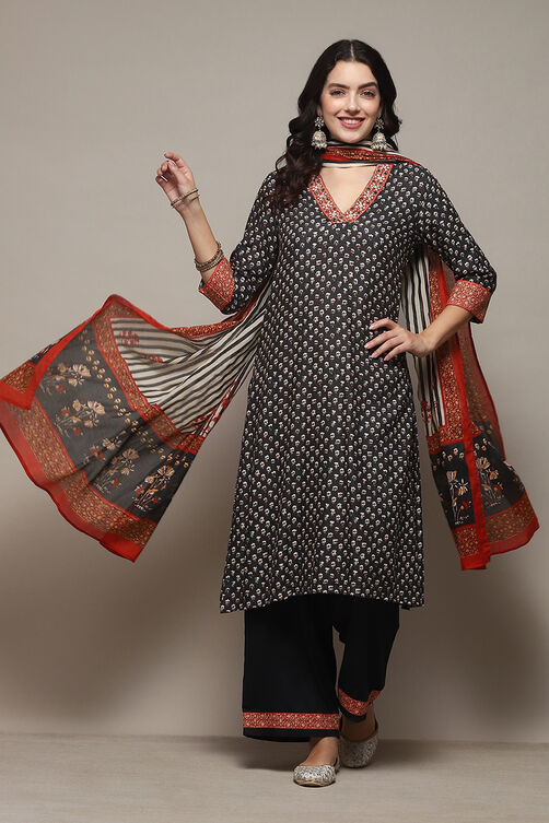 Charcoal LIVA Straight Kurta Palazzo Suit Set image number 0