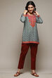 Green Cotton Blend Printed Kurti image number 0