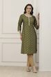 Orange All-Over Floral Printed Straight Kurta image number 0