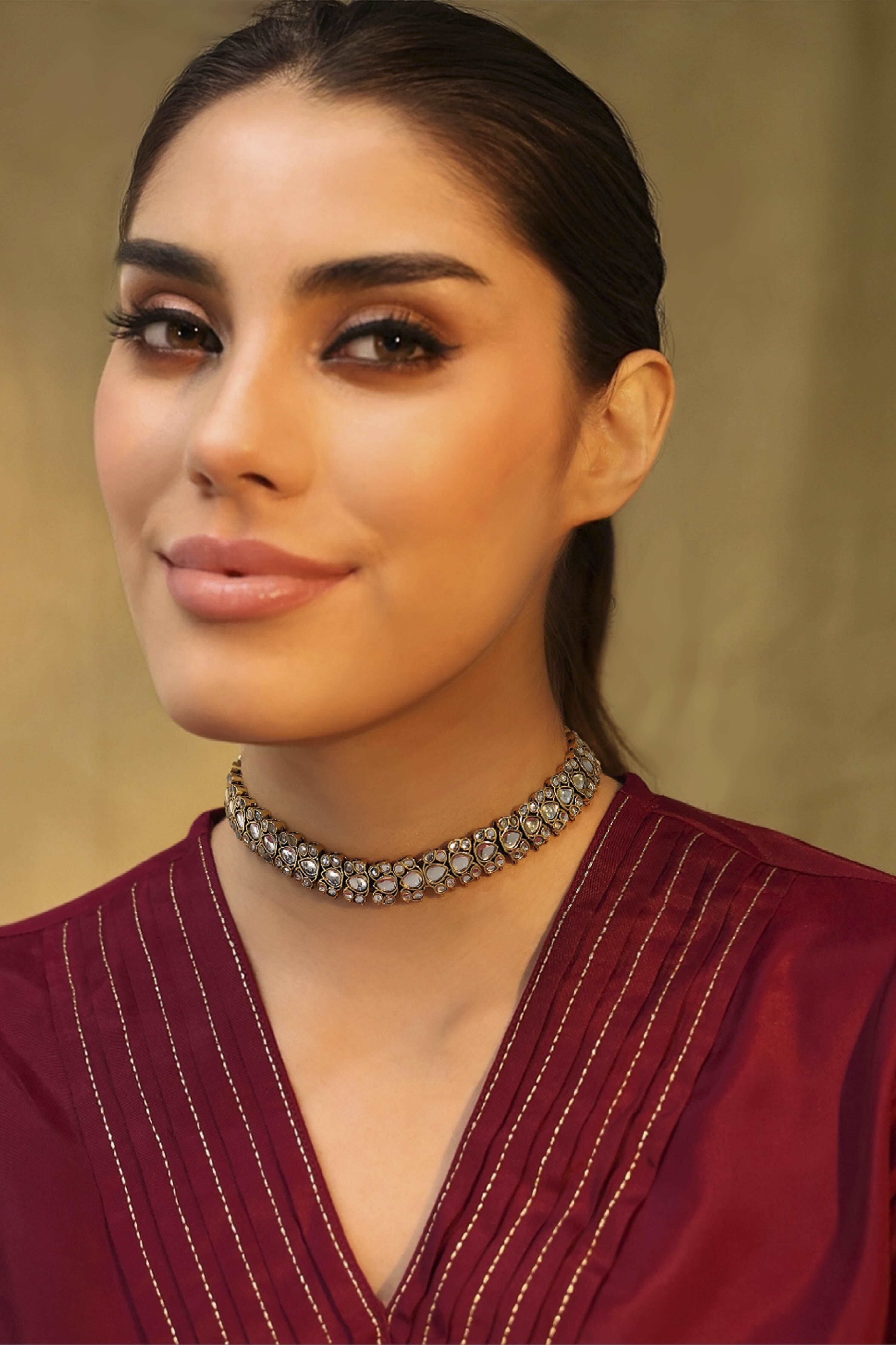 White Brass Kundan Necklace image number 3