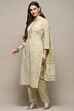 Off White Cotton Unstitched Suit set image number 5