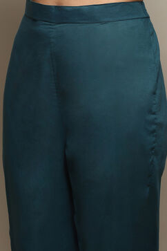 Teal Cotton Hand Embroidered Unstitched Suit Set image number 2