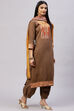 Brown Cotton Blend Digital Print Unstitched Suit Set image number 6