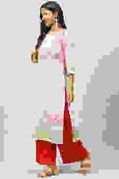 Pink Cotton Straight Printed Kurta image number 2