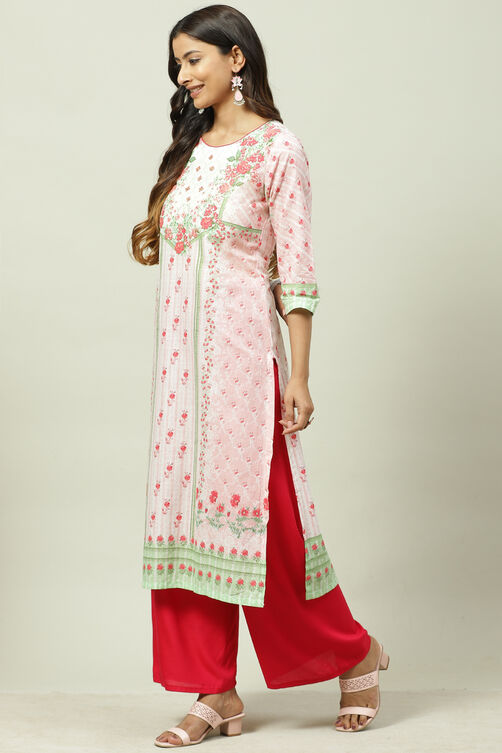 Pink Cotton Straight Printed Kurta image number 2