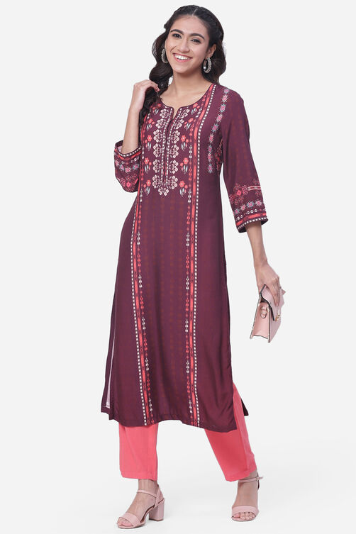 Berry Straight Rayon Kurta image number 5