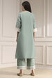 Sap Green Chanderi Straight Suit Set image number 4