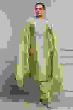 Light Green Art Silk Embroidered Straight Suit Set image number 0