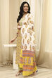 Green Cotton Screen Print Unstitched Suit Set image number 4