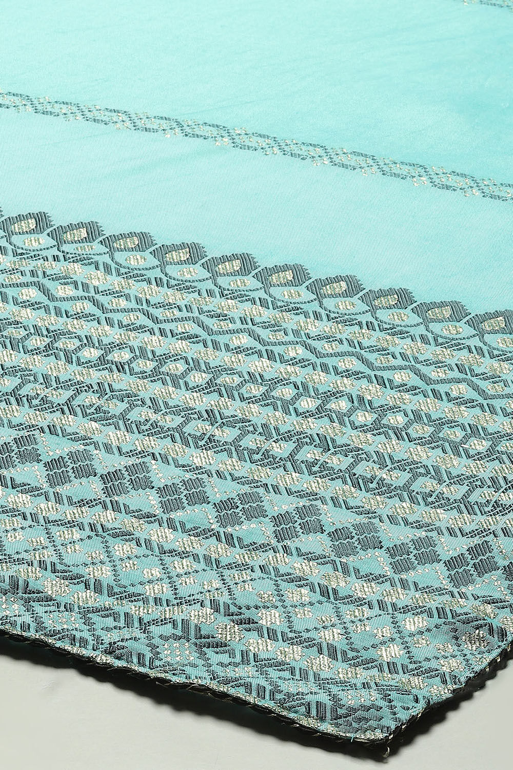 Blue Chanderi Unstitched Suit Set image number 4