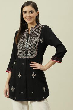 Black Rayon Straight Solid Kurti image number 0