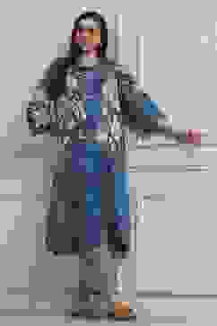 Blue Cotton Straight Suit Set image number 7