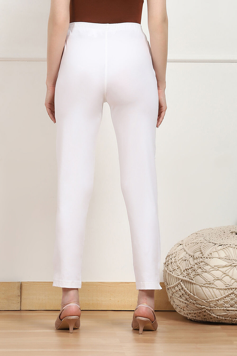White Cotton Blend Pants image number 5