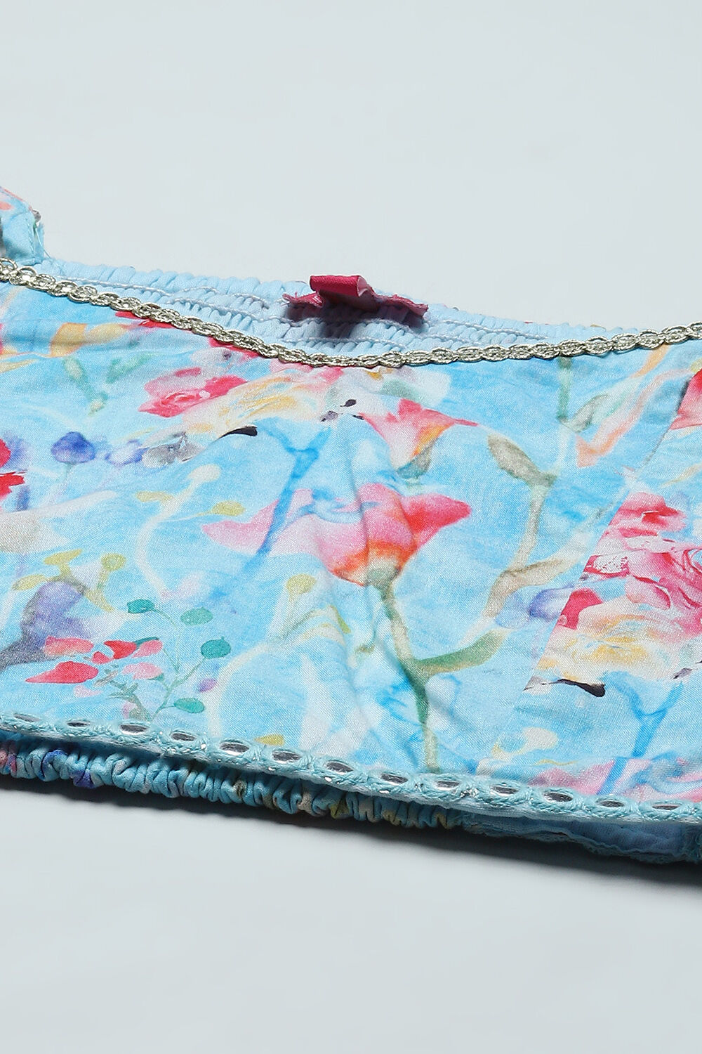 Blue Cotton Printed Blouse And Sharara t With Net Dupatta image number 1