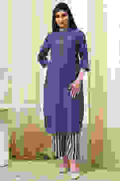 Blue Striped Layered Kurta Set image number 0