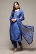 Blue Art Silk Straight Kurta Regular Pant Suit Set image number 0