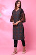 Charcoal Black Art Silk Printed Kurta image number 4